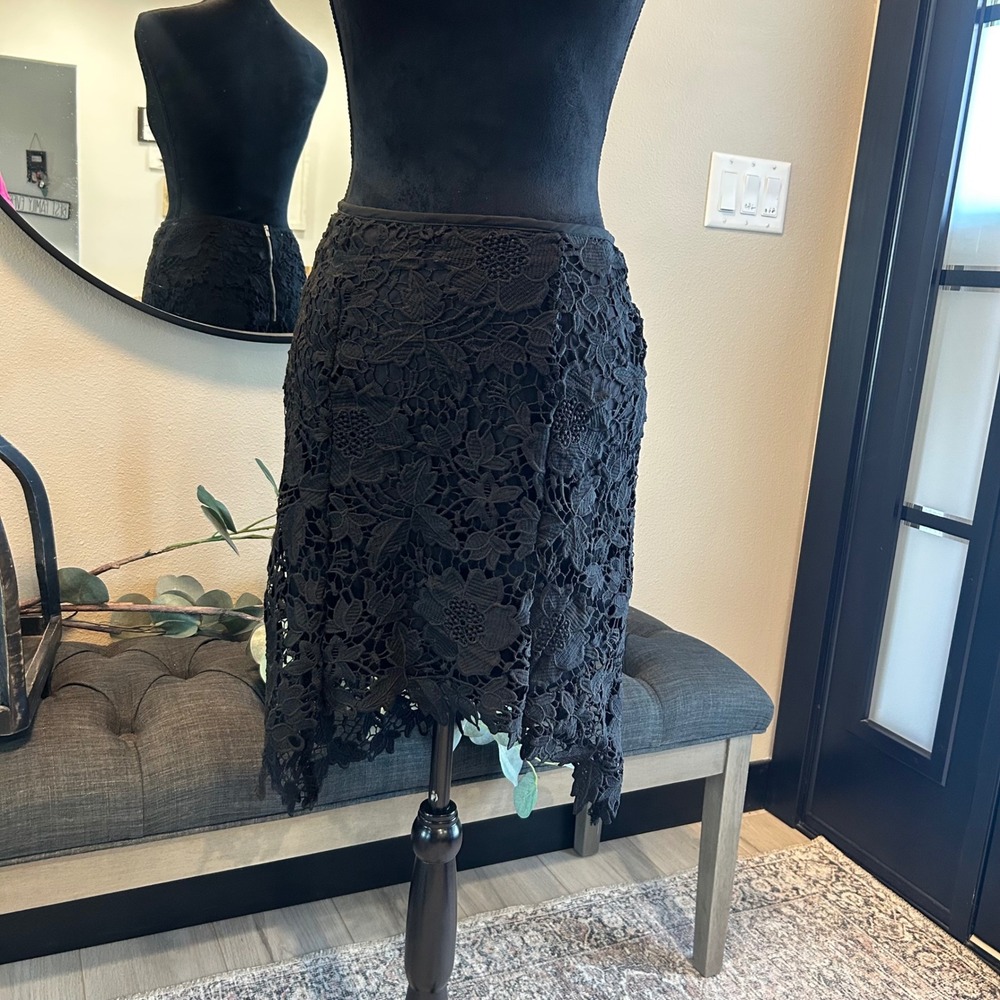 Charlotte Russe Womens Black Floral Lace Handkerchief Hem Pencil Skirt Size M
